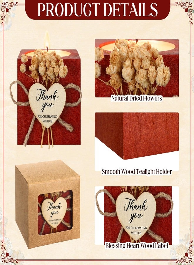 Jingmore 50 Sets Wedding Candles Favors Bridal Shower Thank You Gifts for Guest Christmas Rustic Wood Candle Holders Bulk Tealight Holder Baptism Favors(Dark Brown) - Image 3